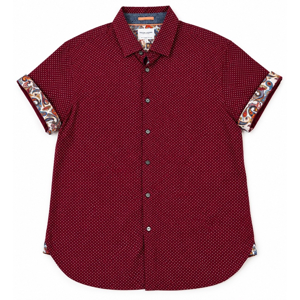 Denim & Flower Ricky Singh Mens Large Burgundy Polka Dot Paisley Contrast Shirt